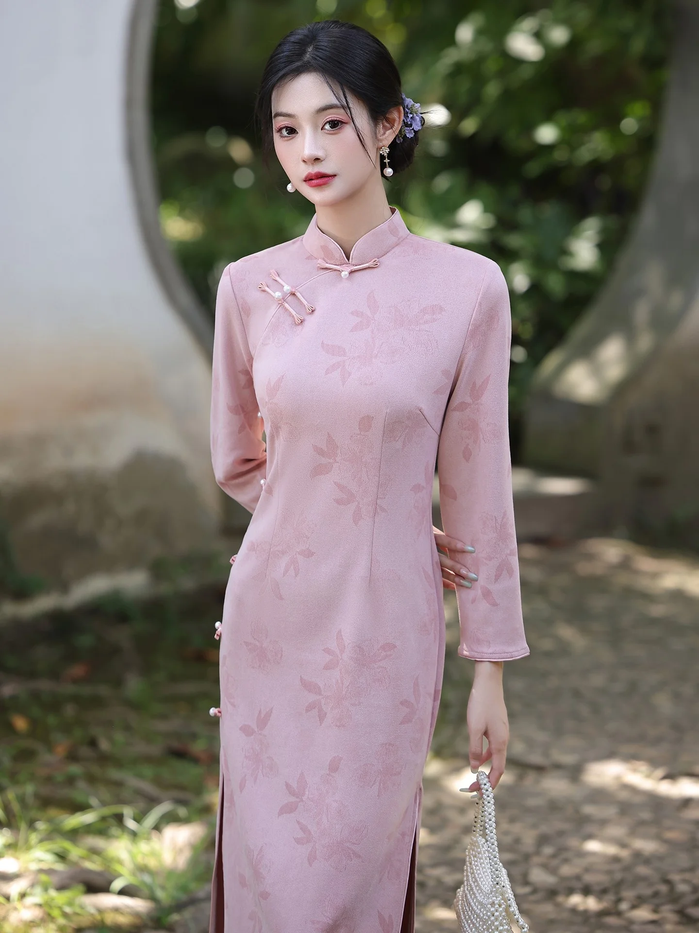 Pink Long Sve Suede Velvet Young Sle Retro Republic of China Theme Long Dr Breathable Polyester Fiber
Pink Long Sve Suede Velvet Young Sle Retro Republic of China Theme Long Dr Breathable Polyester Fiber