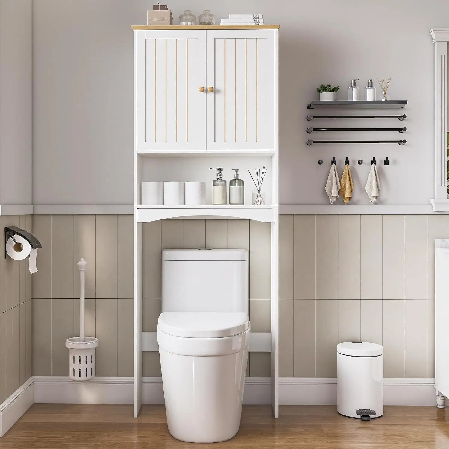 Over The Toilet Storage Cabinet for Small Bathrooms, Freestanding Space Saver with Double Doors & 2 Fixed Shelves, Stable Woo
Over The Toilet Storage Cabinet for Small Bathrooms, Freestanding Space Saver with Double Doors & 2 Fixed Shelves, Stable Woo