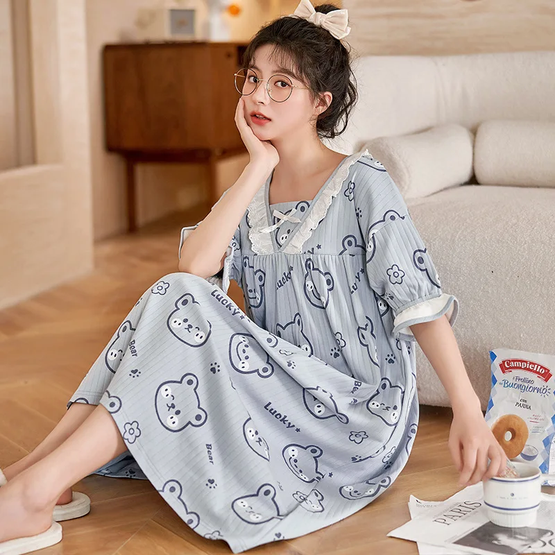 2023 Sweet Cute Nightdress Women Nightgown Lady Summer Short Sleeve Sleepwear Female Cotton Nightgowns Loose Home Clothes
2023 Sweet Cute Nightdress Women Nightgown Lady Summer Short Sleeve Sleepwear Female Cotton Nightgowns Loose Home Clothes