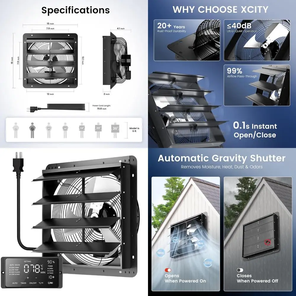 12-Inch High-Velocity Wall Mount Exhaust Fan with 1500 CFM, 1650 RPM Variable Speed for Attic or Garage Ventilation
12-Inch High-Velocity Wall Mount Exhaust Fan with 1500 CFM, 1650 RPM Variable Speed for Attic or Garage Ventilation
