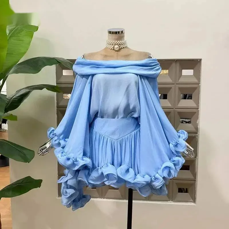 Summer Short Pleats Two Piece Set Women Slash Neck Single Breasted Long Sleeve Top Rippled Edge Mini Skirt Suits New 3AJFE4
Summer Short Pleats Two Piece Set Women Slash Neck Single Breasted Long Sleeve Top Rippled Edge Mini Skirt Suits New 3AJFE4