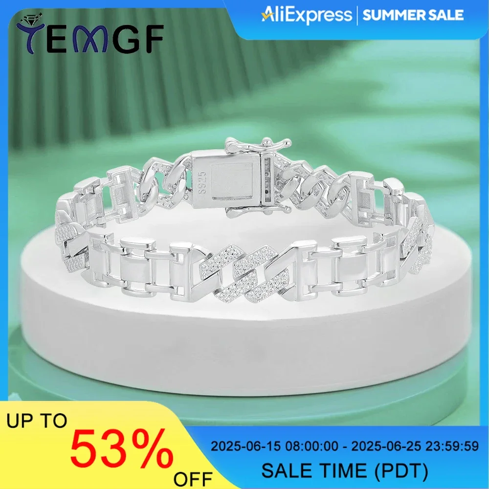 TEMGF S925 Sterling Silver Thick Bracelet 11.5mm Width Full Zircon Inlay Cuban Chain for Men Hip Hop Fashion Cool Fine Jewelry
TEMGF S925 Sterling Silver Thick Bracelet 11.5mm Width Full Zircon Inlay Cuban Chain for Men Hip Hop Fashion Cool Fine Jewelry