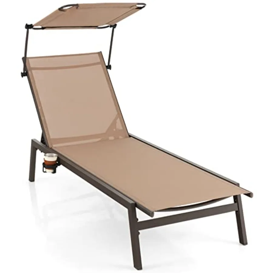 Patio Chaise Lounge Chair, Outdoor Recliner with Adjustable Canopy and Cup Holder, 6-Level Backrest, Heavy-Duty Metal Reclining
Patio Chaise Lounge Chair, Outdoor Recliner with Adjustable Canopy and Cup Holder, 6-Level Backrest, Heavy-Duty Metal Reclining