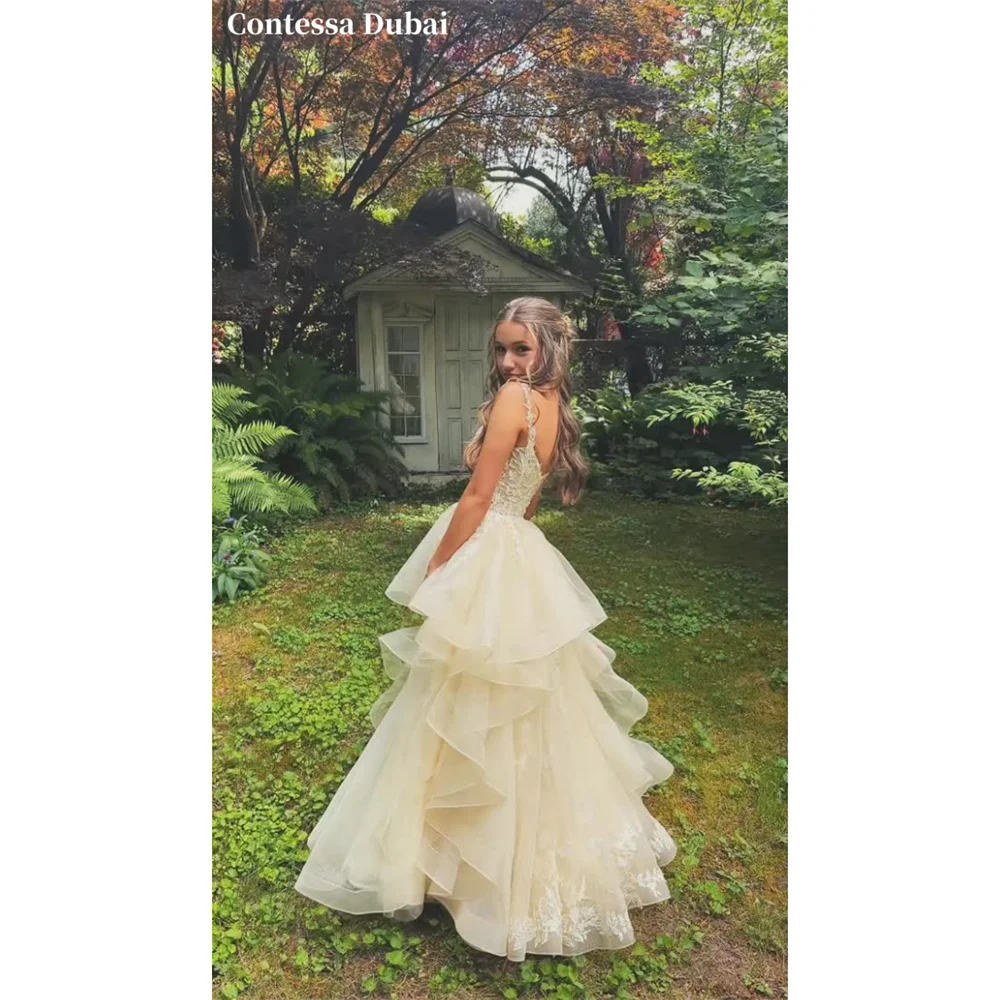 Contessa Custom Champagne Lace Back Evening Dress Floral Ruffle Prom Dresses Organza Vestidos De Noche A-Line Formal Evening
Contessa Custom Champagne Lace Back Evening Dress Floral Ruffle Prom Dresses Organza Vestidos De Noche A-Line Formal Evening