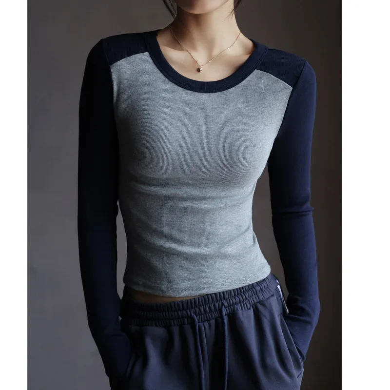 2024 Autumn High quality Women's long sleeve top round Neck Slim tees Color blocking undershirts y2k Women T-shirt N-82602
2024 Autumn High quality Women's long sleeve top round Neck Slim tees Color blocking undershirts y2k Women T-shirt N-82602