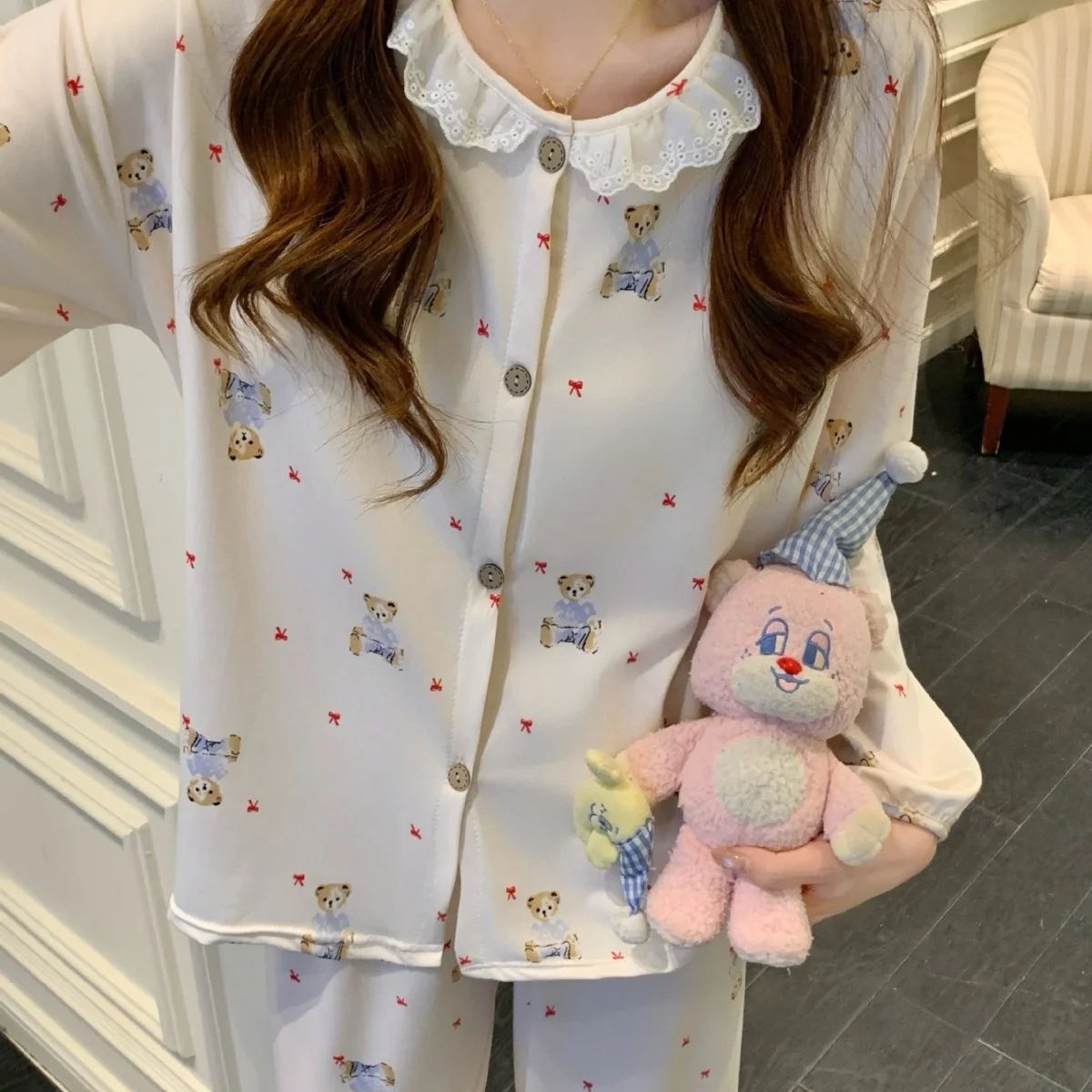 Sweet Home Cloud Cotton Long Sleeve round Neck Sausage Dog Sleepwear Women's Spring Autumn with Chest Pad Lace Cardigan
Sweet Home Cloud Cotton Long Sleeve round Neck Sausage Dog Sleepwear Women's Spring Autumn with Chest Pad Lace Cardigan