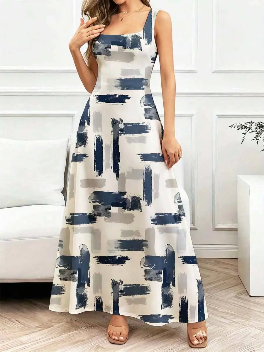 Square Neck Sleeveless Maxi Dress Abstract Print Flowy Flare Casual Women
Square Neck Sleeveless Maxi Dress Abstract Print Flowy Flare Casual Women