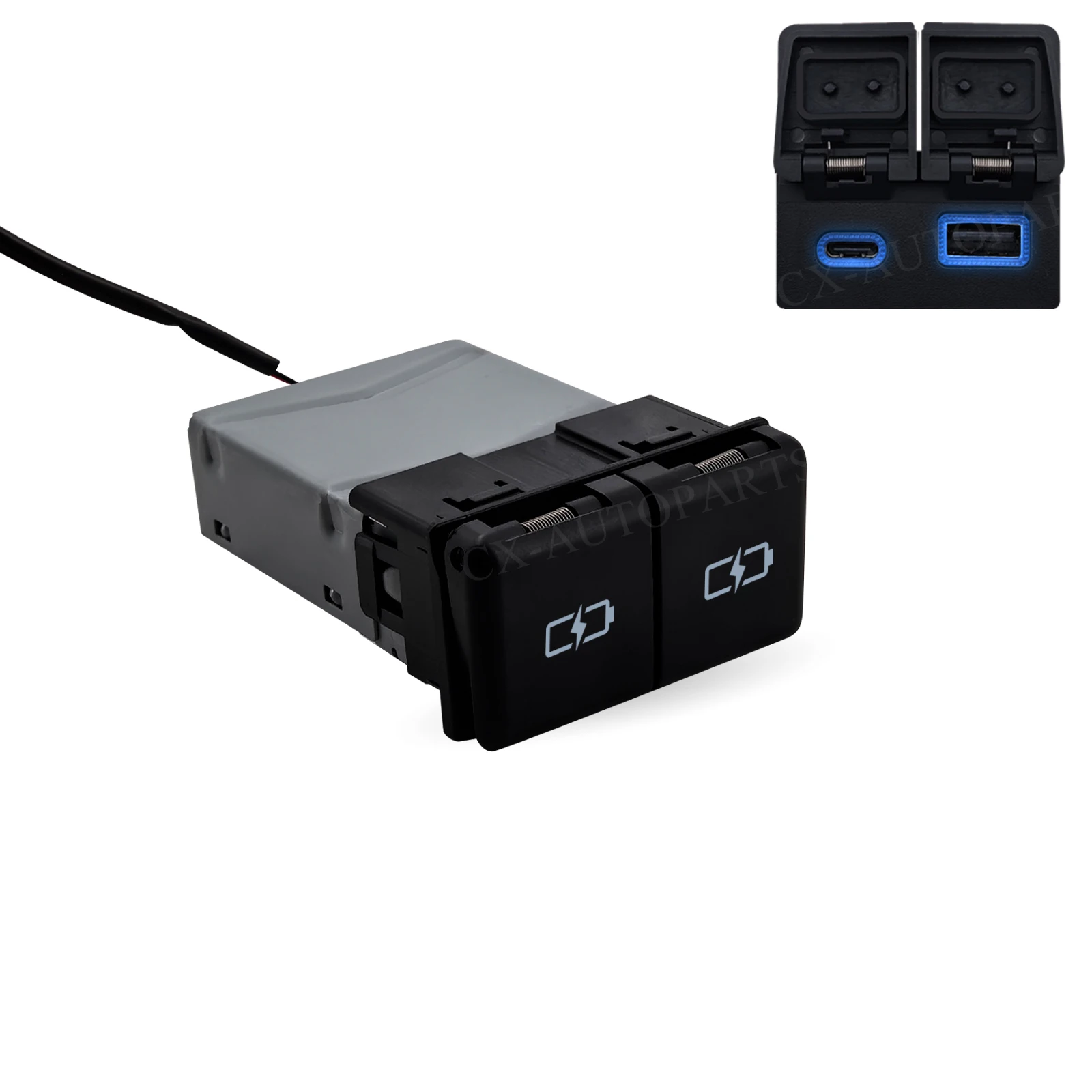 Type-C USB Charger Blue LED 12V Car Dual Button For Toyota 4 Runner Camry Avalon Levin Sienna Highlander RAV4
Type-C USB Charger Blue LED 12V Car Dual Button For Toyota 4 Runner Camry Avalon Levin Sienna Highlander RAV4