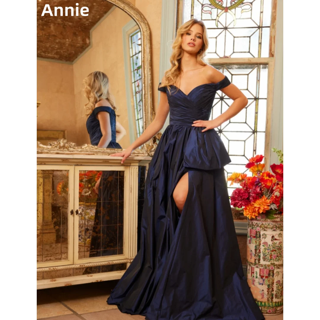Annie Dark Blue Prom Dresses Pleated Taffeta Side Slits Evening Dresses A-line Elegant Lady Robes De Soirée Customized
Annie Dark Blue Prom Dresses Pleated Taffeta Side Slits Evening Dresses A-line Elegant Lady Robes De Soirée Customized