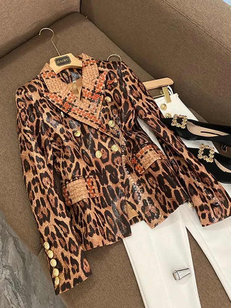 Ele ort Leopard Print Suit Jaet Women's High-End European Sle Leather Texture Commute Wind Button ket Faion
Ele ort Leopard Print Suit Jaet Women's High-End European Sle Leather Texture Commute Wind Button ket Faion