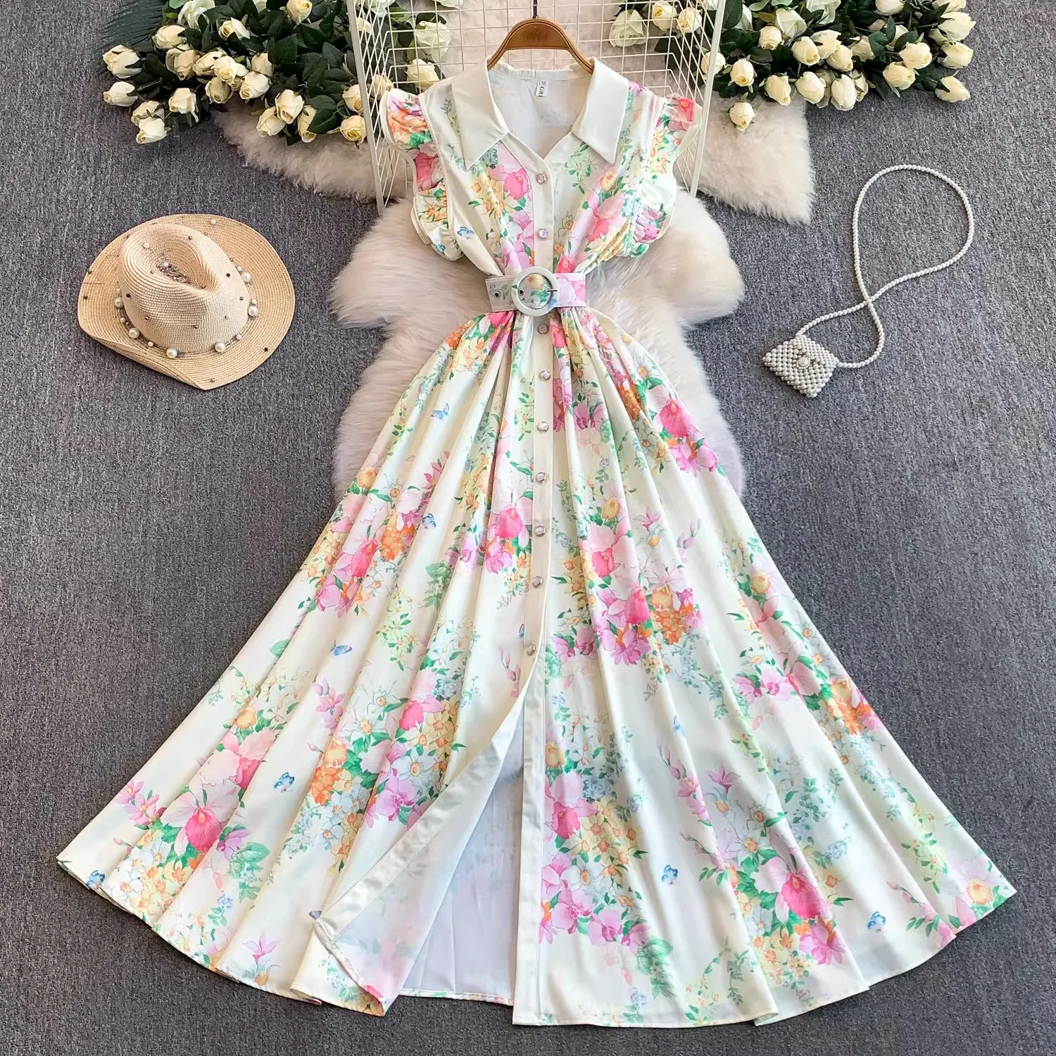 2026 Summer Holiday Gorgeous Flower Long Dress Women's Flying Sleeve Single Breasted Printed Belt Maxi Robe Vestidos
2026 Summer Holiday Gorgeous Flower Long Dress Women's Flying Sleeve Single Breasted Printed Belt Maxi Robe Vestidos