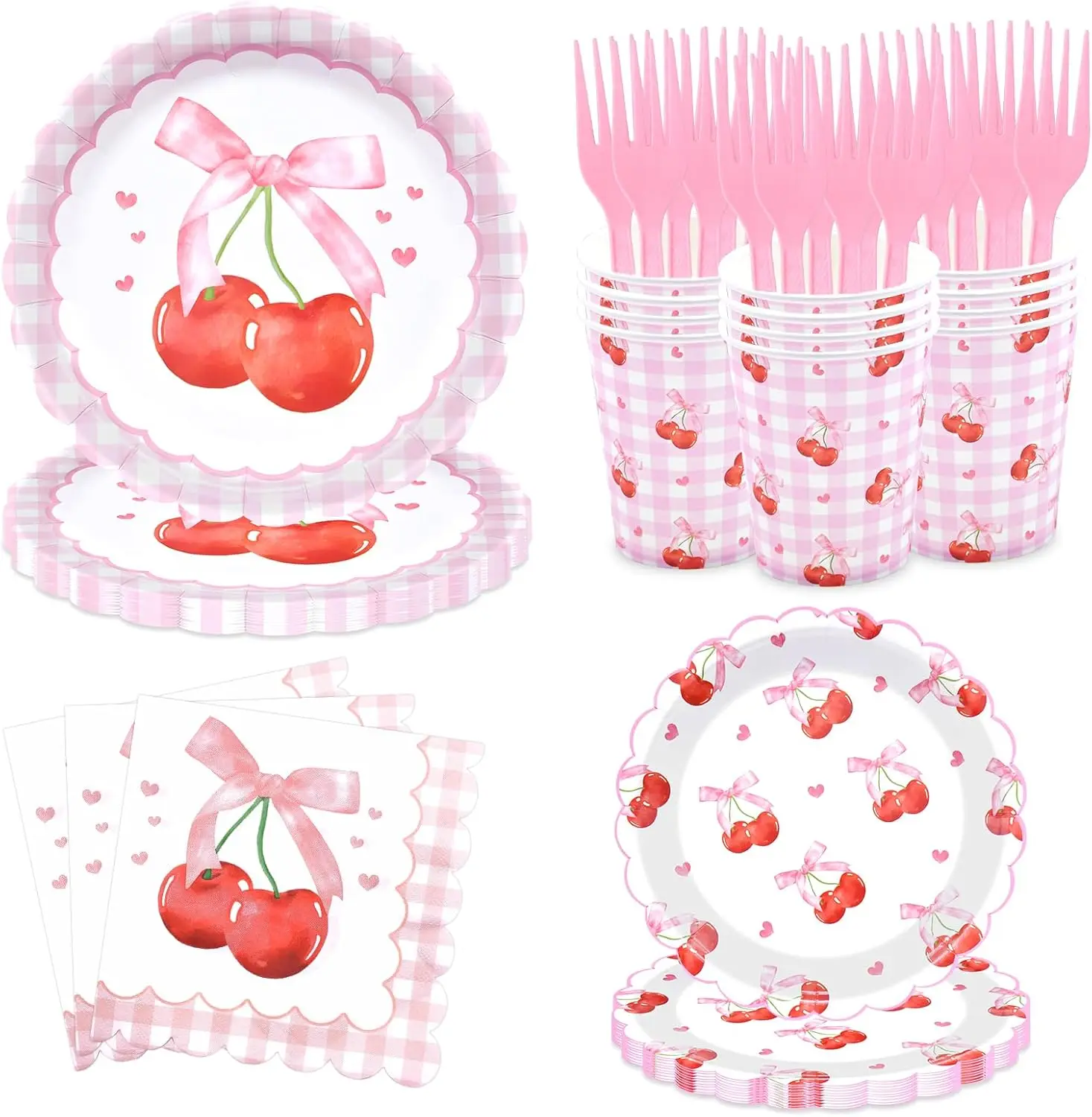 100 Pieces Cherry Tableware Set Party Supplies - Pink Gingham Disposable Paper Plates, Cups, Napkins, and Forks, Cute Cherry
100 Pieces Cherry Tableware Set Party Supplies - Pink Gingham Disposable Paper Plates, Cups, Napkins, and Forks, Cute Cherry