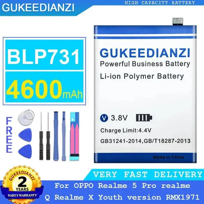 BLP731 For Oppo Realme 5 Pro for Realme Q for Realme X Youth Version RMX1971 4600mAh Mobile Phone Battery High-Capacity
BLP731 For Oppo Realme 5 Pro for Realme Q for Realme X Youth Version RMX1971 4600mAh Mobile Phone Battery High-Capacity