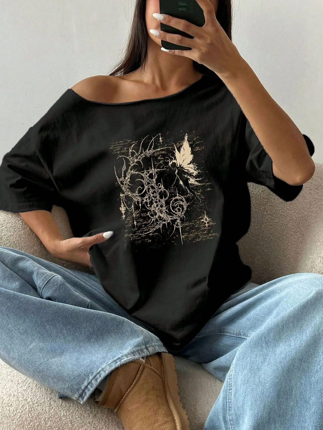 Plus Size Distressed Grunge Butterfly Graphic Print 100% Cotton Shoulder Loose T-Shirt Oversized Y2K Style Women Tops Summer
Plus Size Distressed Grunge Butterfly Graphic Print 100% Cotton Shoulder Loose T-Shirt Oversized Y2K Style Women Tops Summer