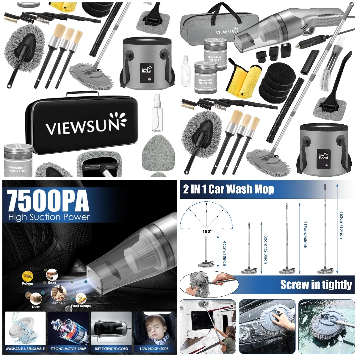 Car Cleaning Kit with Handheld Vacuum, Long Handle Mop, Bucket, Brushes, Windshield Cleaner – Complete Wash Supply for Interior
Car Cleaning Kit with Handheld Vacuum, Long Handle Mop, Bucket, Brushes, Windshield Cleaner – Complete Wash Supply for Interior