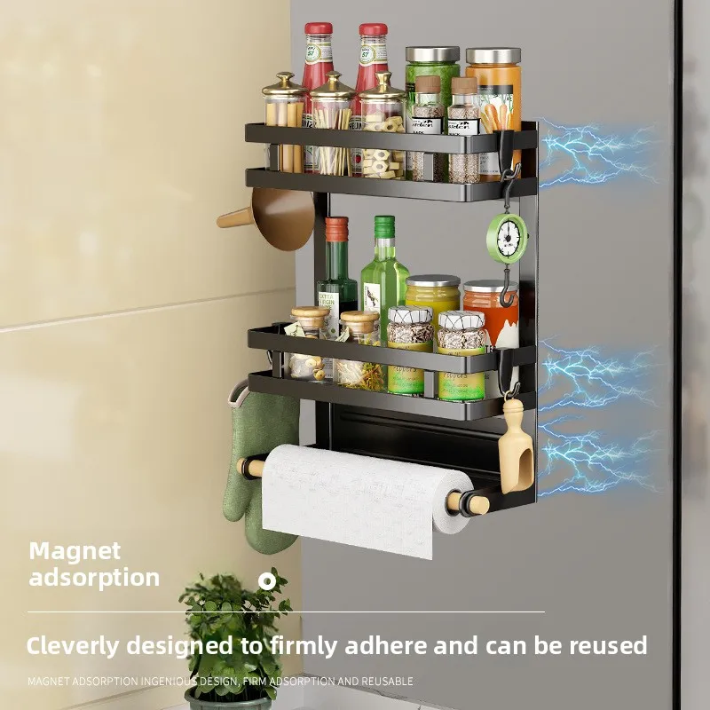 Multi-functional Non-marking installation, no punching, kitchen side storage, plastic wrap hanger, refrigerator rack, towel rack
Multi-functional Non-marking installation, no punching, kitchen side storage, plastic wrap hanger, refrigerator rack, towel rack