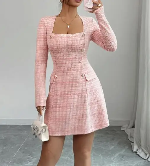 Womens Dresses 2025 Spring New Solid Color Simple and Fashionable Style Square Neck Long Sleeved Temperament Elegant Mini Dress
Womens Dresses 2025 Spring New Solid Color Simple and Fashionable Style Square Neck Long Sleeved Temperament Elegant Mini Dress