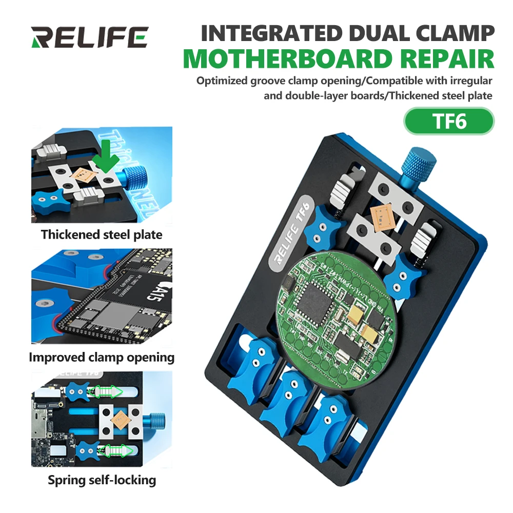 RELIFE TF6 Multi-Function Motherboard Repair Clamp Grooved Jaws for Mobile Phone Repair Motherboard PCB CPU Chip Clamping Tool
RELIFE TF6 Multi-Function Motherboard Repair Clamp Grooved Jaws for Mobile Phone Repair Motherboard PCB CPU Chip Clamping Tool