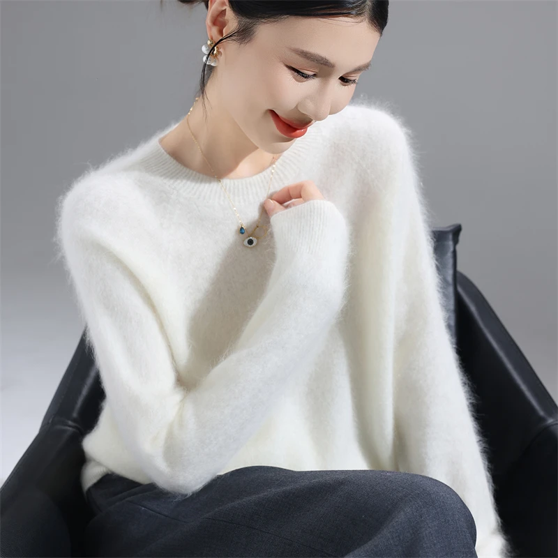 Женский пуловер из 100% мериносовой шерсти с круглым вырезом, весенне-осенний, с длинным рукавом, свободный, пушистый, вязаный топ из начесанной шерсти
Женский пуловер из 100% мериносовой шерсти с круглым вырезом, весенне-осенний, с длинным рукавом, свободный, пушистый, вязаный топ из начесанной шерсти