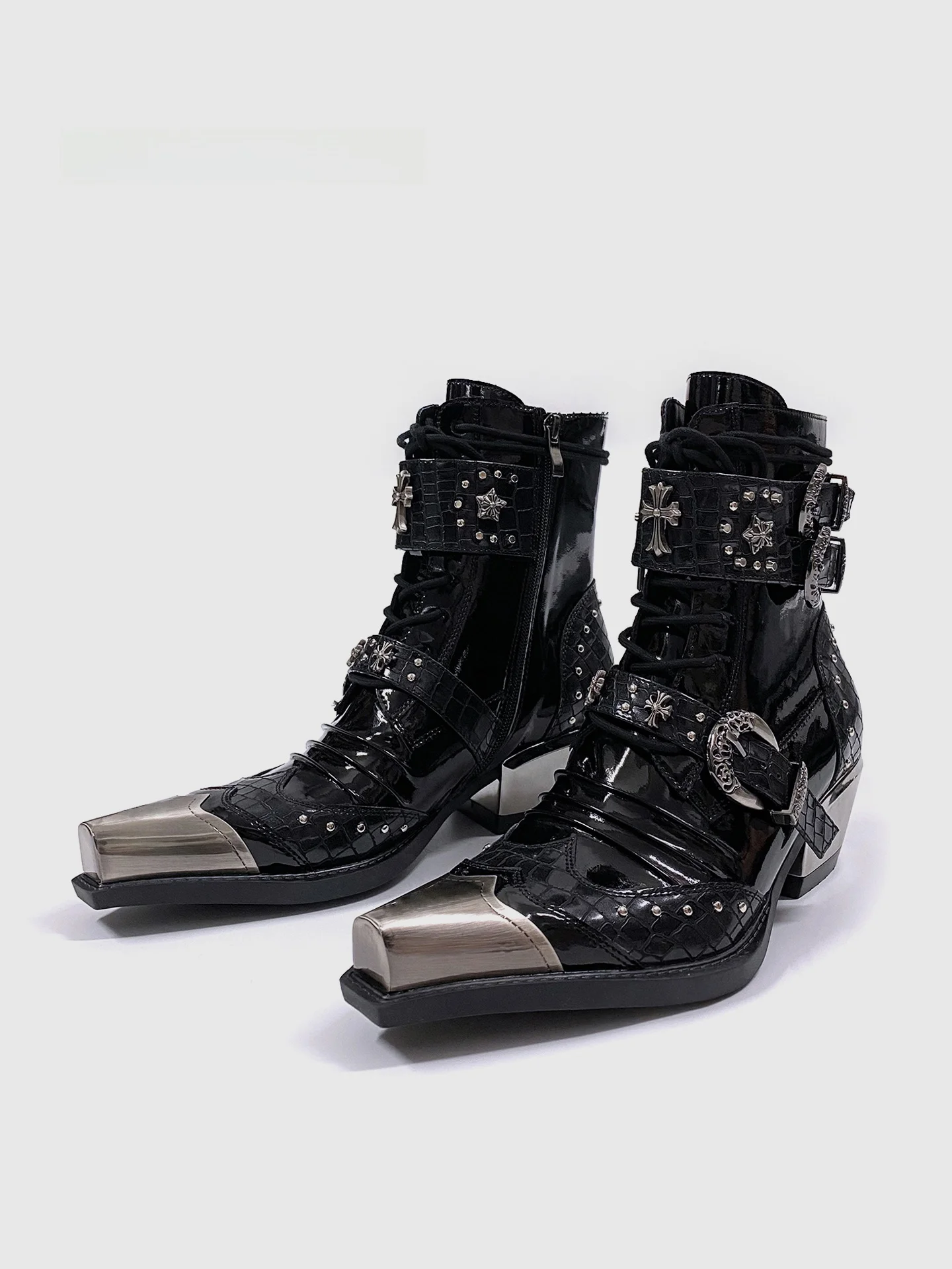 Cool Punk Metal Pointed Toe Boots Men Women Fashion Chelsea Boots Short Tube Zipper Closure Rubber Sole Spring Autumn
Cool Punk Metal Pointed Toe Boots Men Women Fashion Chelsea Boots Short Tube Zipper Closure Rubber Sole Spring Autumn