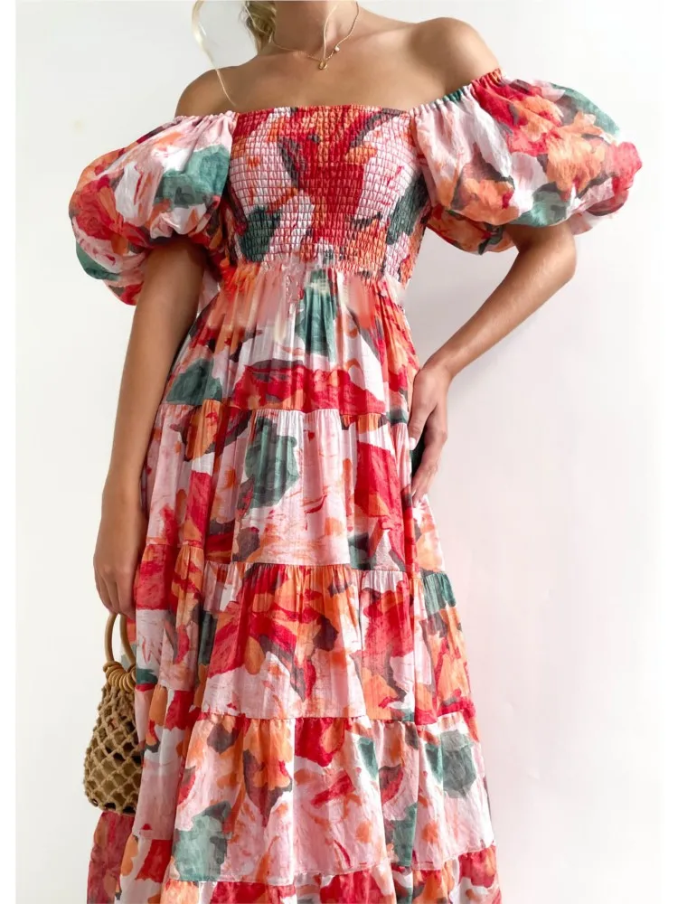 Fashion Puff Sleeve Party Dress For Women Summer Slash Neck High Waist Off Shoulder Maxi Dress Casual Floral Print Holiday Robe
Fashion Puff Sleeve Party Dress For Women Summer Slash Neck High Waist Off Shoulder Maxi Dress Casual Floral Print Holiday Robe