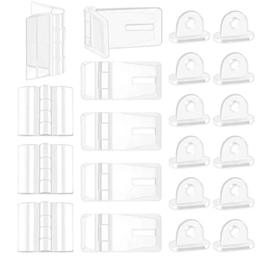 Assortment Kit: 60 Pcs Mini Acrylic Hinges, Hasps, Lock Buckle Latches and Folding Hinges for Cabinet Drawer
Assortment Kit: 60 Pcs Mini Acrylic Hinges, Hasps, Lock Buckle Latches and Folding Hinges for Cabinet Drawer