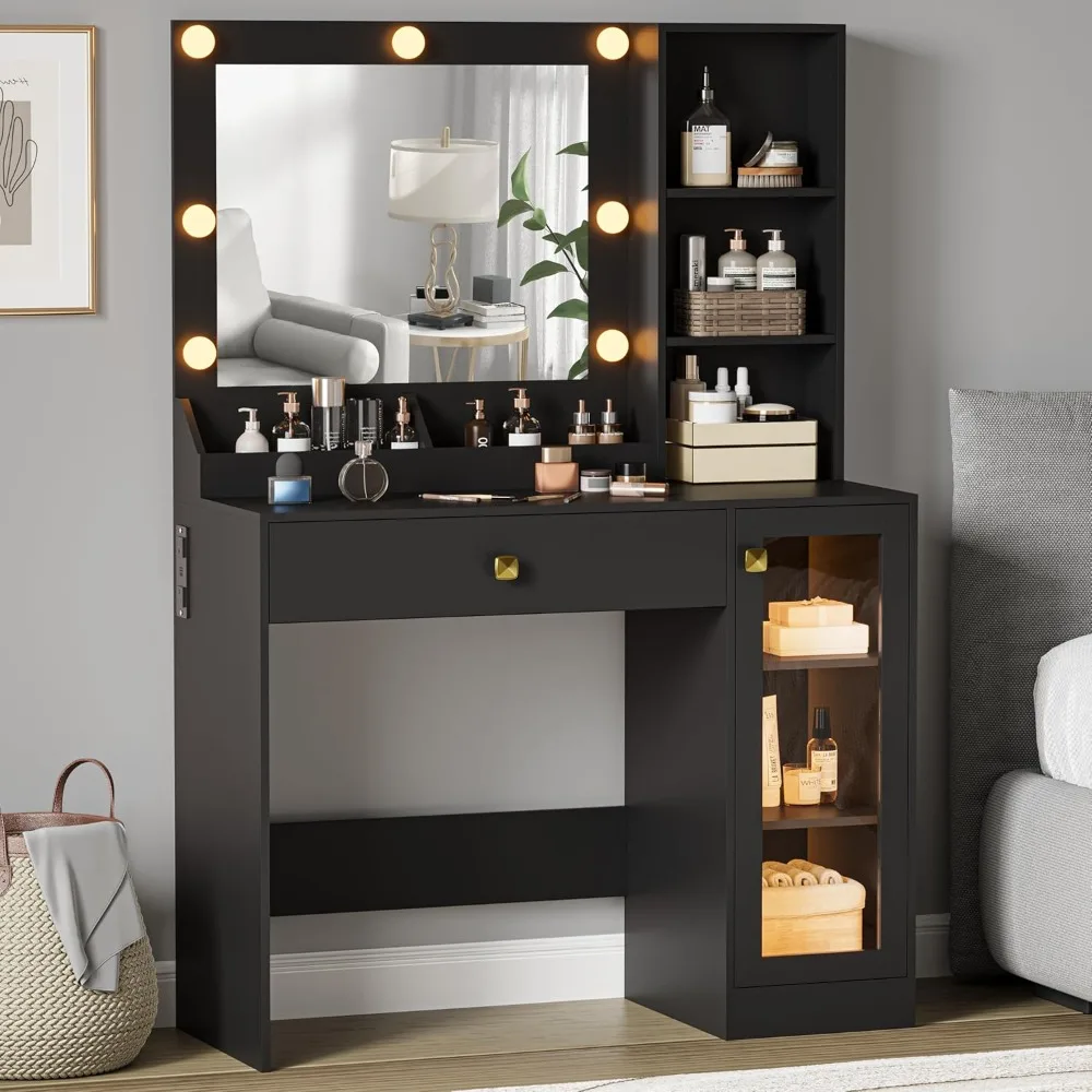 Small Vanity Desk with Mirror and Lights, Makeup Vanity Desk with Adjustable Brightness 3 Light Modes, RGB Storage Cabinet,
Small Vanity Desk with Mirror and Lights, Makeup Vanity Desk with Adjustable Brightness 3 Light Modes, RGB Storage Cabinet,