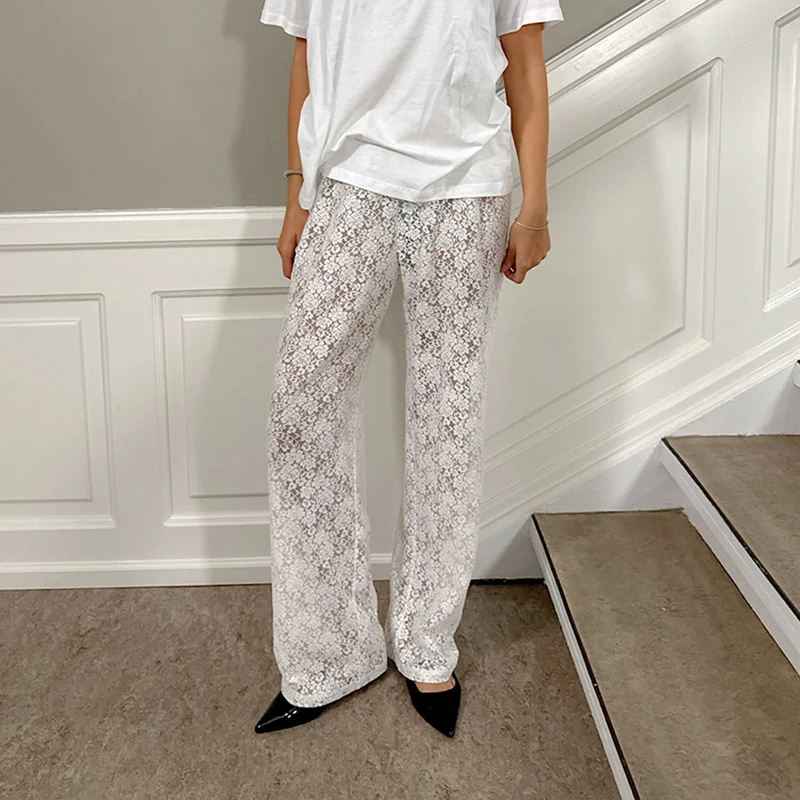 BKLD All-match Lace Trousers For Womens Spring Summer Solid Classic Casual See Through Straight Long Pants Fashion OL Streetwear
BKLD All-match Lace Trousers For Womens Spring Summer Solid Classic Casual See Through Straight Long Pants Fashion OL Streetwear