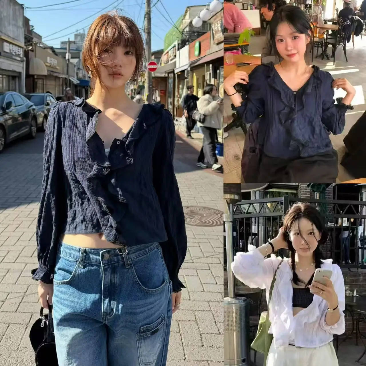 Korean Style Long Sleeve Lace Embroidery Short Shirt V Neck Ruffle Hem Sweet Floral Print Women's Fashion Casual Top
Korean Style Long Sleeve Lace Embroidery Short Shirt V Neck Ruffle Hem Sweet Floral Print Women's Fashion Casual Top