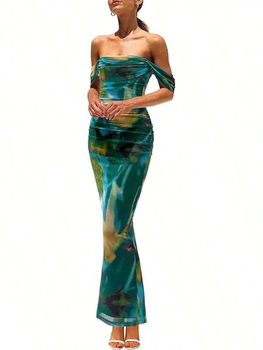Off Shoulder Ruched Mesh Maxi Dress Women Floral Print Elegant Long Gown For Wedding Guest Cocktail
Off Shoulder Ruched Mesh Maxi Dress Women Floral Print Elegant Long Gown For Wedding Guest Cocktail