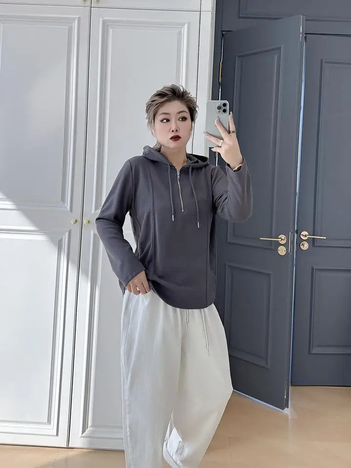 Simple Color Casual Fibone Large Size Women's Hooded f Zip Sweatirt Versatile Slimming Top for plus Size
Simple Color Casual Fibone Large Size Women's Hooded f Zip Sweatirt Versatile Slimming Top for plus Size