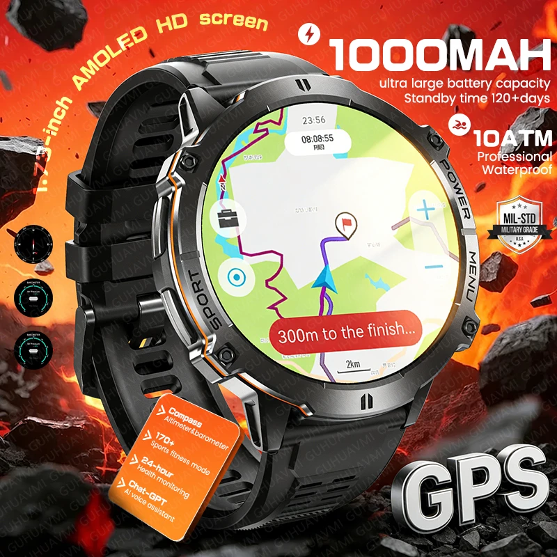 Новые военные смарт-часы для мужчин с GPS, альтиметром, компасом, аккумулятором 1000 мАч, водонепроницаемостью 10ATM, AMOLED HD-дисплеем и функцией Bluetooth-звонков
Новые военные смарт-часы для мужчин с GPS, альтиметром, компасом, аккумулятором 1000 мАч, водонепроницаемостью 10ATM, AMOLED HD-дисплеем и функцией Bluetooth-звонков