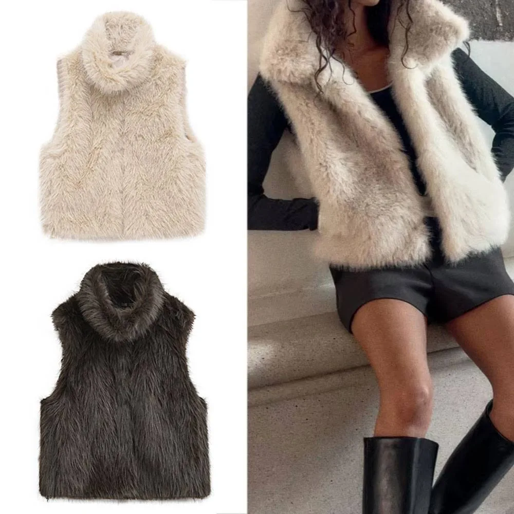 Women's Faux Fur Vest Casual Versatile Stand Collar Zipper Jacket for Autumn/Winter Fashionable Solid Color Sleeveless Top
Women's Faux Fur Vest Casual Versatile Stand Collar Zipper Jacket for Autumn/Winter Fashionable Solid Color Sleeveless Top