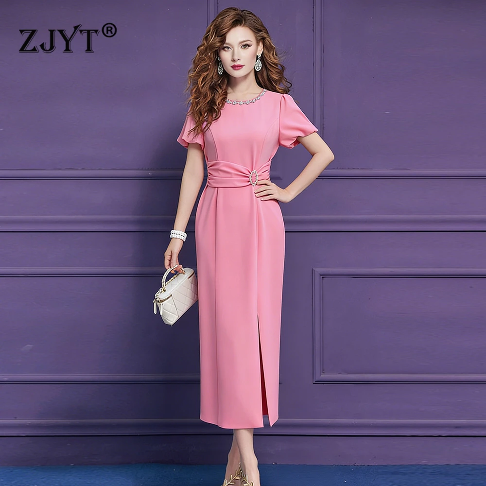 ZJYT New Elegant Women's Summer Dress Short Sleeved Pink Red Beading Long Special Occasion Party Dresses Female Clothes 2026
ZJYT New Elegant Women's Summer Dress Short Sleeved Pink Red Beading Long Special Occasion Party Dresses Female Clothes 2026