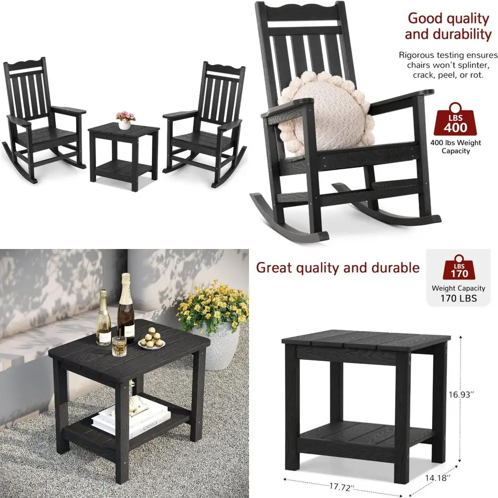 Two-Piece Outdoor Oversized Rocking Chairs Set with Matching Table, Durable All-Weather Porch Rockers Supporting Up to 400 lbs
Two-Piece Outdoor Oversized Rocking Chairs Set with Matching Table, Durable All-Weather Porch Rockers Supporting Up to 400 lbs
