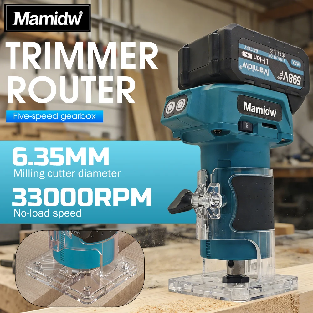 Mamidw Cordless Compact Wood Router, Plunge Planer Tool 33, 000 RPM, 5-Speed Fixed Base Trimmer, For Makita 18V Battery
Mamidw Cordless Compact Wood Router, Plunge Planer Tool 33, 000 RPM, 5-Speed Fixed Base Trimmer, For Makita 18V Battery