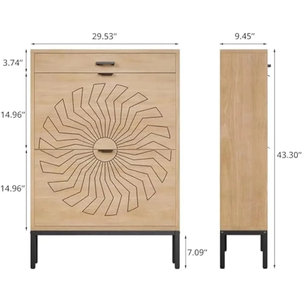 Shoe Cabinet with 2 Flip Drawers, Freestanding Shoe Organizer with Drawer, Carved Sunflower Narrow Shoe Rack Cabinet
Shoe Cabinet with 2 Flip Drawers, Freestanding Shoe Organizer with Drawer, Carved Sunflower Narrow Shoe Rack Cabinet