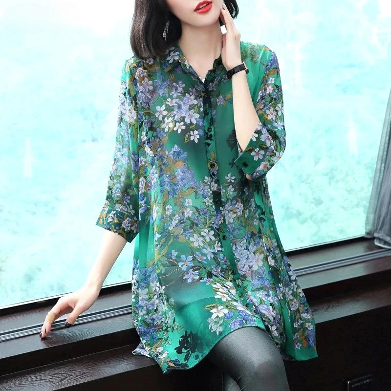 Thin Printing Elegant Korean Floral Three Quarter Sleeve Button Blouses Fashion Casual Turn-down Collar Women's Clothing 2026
Thin Printing Elegant Korean Floral Three Quarter Sleeve Button Blouses Fashion Casual Turn-down Collar Women's Clothing 2026