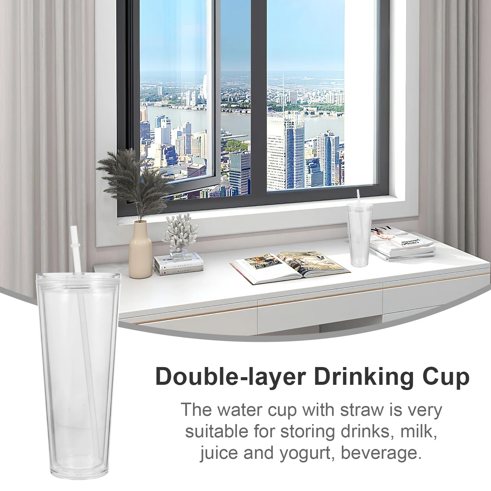 Double Layer Plastic Drinking Cup Reusable Large Capacity Clear Water Bottle Anti-Scald Portable Juice Coffee Cup Kitchen 
Double Layer Plastic Drinking Cup Reusable Large Capacity Clear Water Bottle Anti-Scald Portable Juice Coffee Cup Kitchen