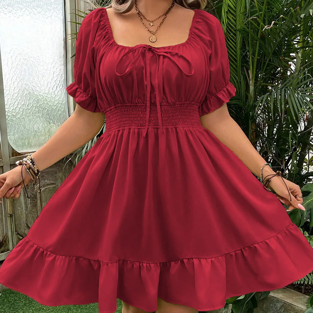 Large Size Women's Fresh and Sweet Style Wine Red Dress, Summer Fairy Temperament A-line Short Skirt Summer Elegantes Casual Y2k
Large Size Women's Fresh and Sweet Style Wine Red Dress, Summer Fairy Temperament A-line Short Skirt Summer Elegantes Casual Y2k