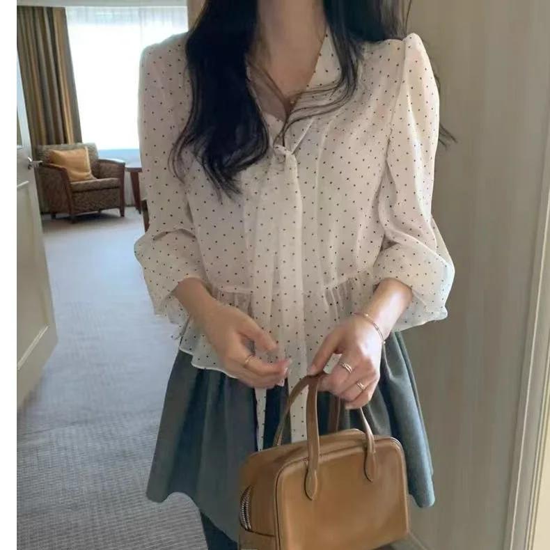 Retro Polka Dot Long Sleeve Shirt Women's Korean Style Fashionable Versatile Sash Knot Spring 2026 Top Blouse
Retro Polka Dot Long Sleeve Shirt Women's Korean Style Fashionable Versatile Sash Knot Spring 2026 Top Blouse