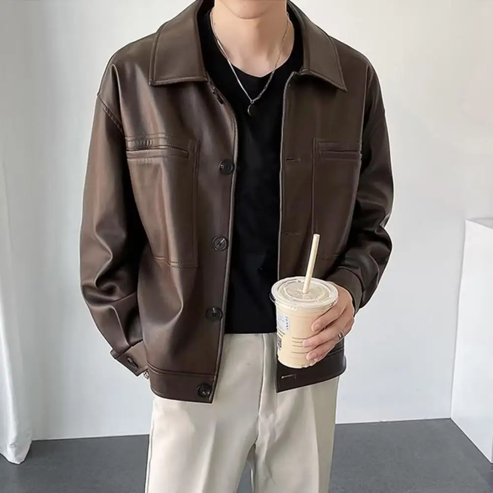 Men Retro Jacket Waterproof Imitation Leather Jacket with Flap Pockets for Men Lapel Long Sleeve Coat Solid Color Warm for Men
Men Retro Jacket Waterproof Imitation Leather Jacket with Flap Pockets for Men Lapel Long Sleeve Coat Solid Color Warm for Men