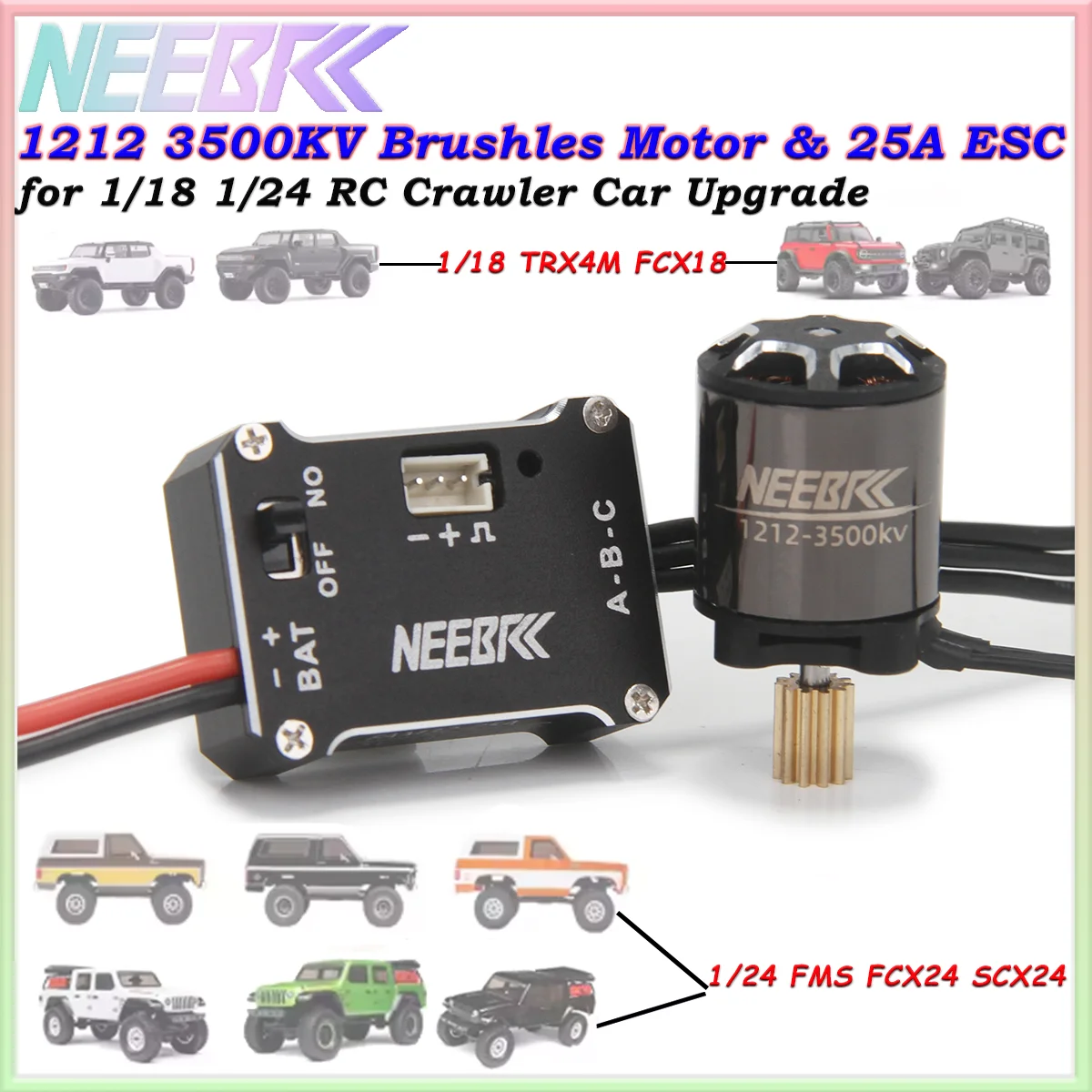 Бесколлекторный двигатель NEEBRC 1212 3500KV Outrunner и регулятор скорости FAM32 25A Metal ESC для радиоуправляемых краулеров 1/18 TRX4M FCX18 и 1/24 FMS FCX24 SCX24
Бесколлекторный двигатель NEEBRC 1212 3500KV Outrunner и регулятор скорости FAM32 25A Metal ESC для радиоуправляемых краулеров 1/18 TRX4M FCX18 и 1/24 FMS FCX24 SCX24