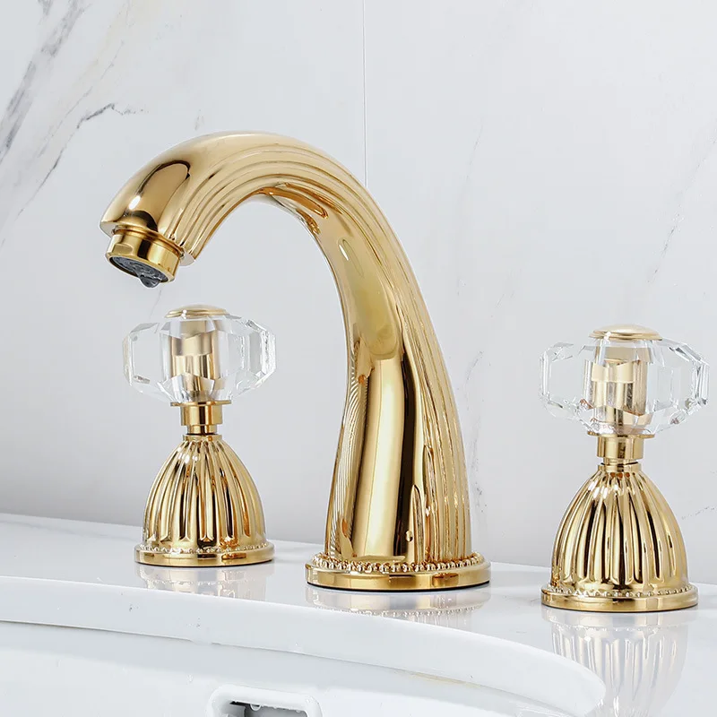 Widespread Basin Faucet Bathroom Hot and Cold 8' Crystal Gray Gold Brass 3 Hole Sink Mixer Tap Brass
Widespread Basin Faucet Bathroom Hot and Cold 8' Crystal Gray Gold Brass 3 Hole Sink Mixer Tap Brass