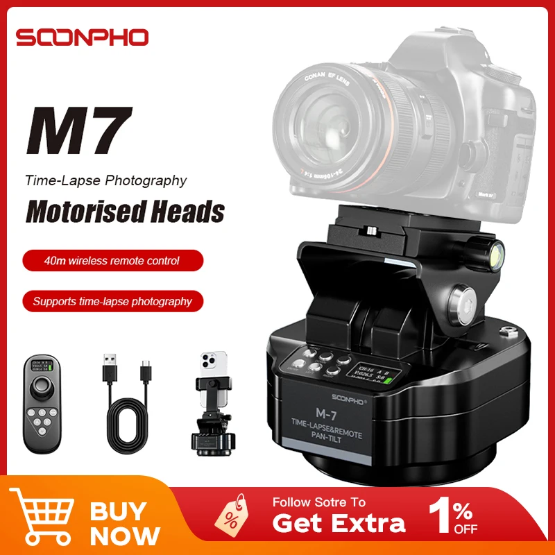 SOONPHO M7 Camera Automatic Gimbal Tripod Head with Wireless 360° Rotation Motorized Panoramic Tripod for Time Lapse Photography
SOONPHO M7 Camera Automatic Gimbal Tripod Head with Wireless 360° Rotation Motorized Panoramic Tripod for Time Lapse Photography