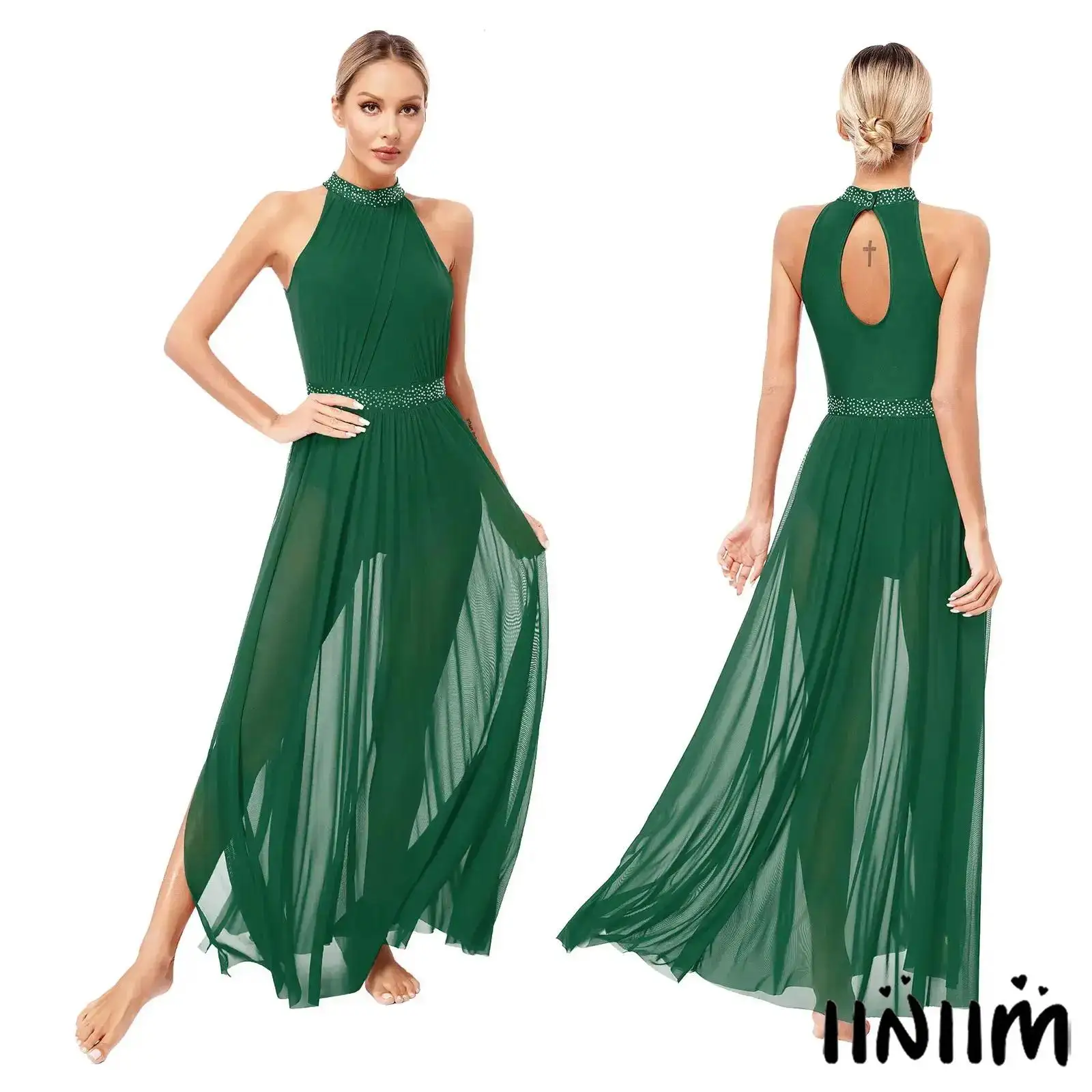Womens Sleeveless Lyrical Modern Dance Maxi Dress Sparkly Rhinestones Side Split Mesh Skirt Prom Party Performance Costume
Womens Sleeveless Lyrical Modern Dance Maxi Dress Sparkly Rhinestones Side Split Mesh Skirt Prom Party Performance Costume