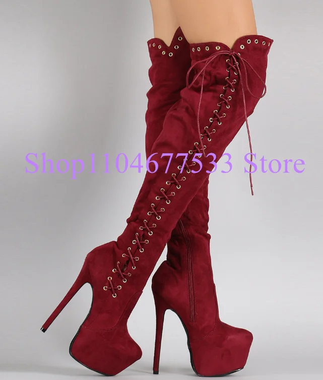 New Wine Red Side Lace-up Woman Long Boots Fashion Stiletto Heel Lady Platform Over the Knee Boots Large Size Banquet Shoes
New Wine Red Side Lace-up Woman Long Boots Fashion Stiletto Heel Lady Platform Over the Knee Boots Large Size Banquet Shoes