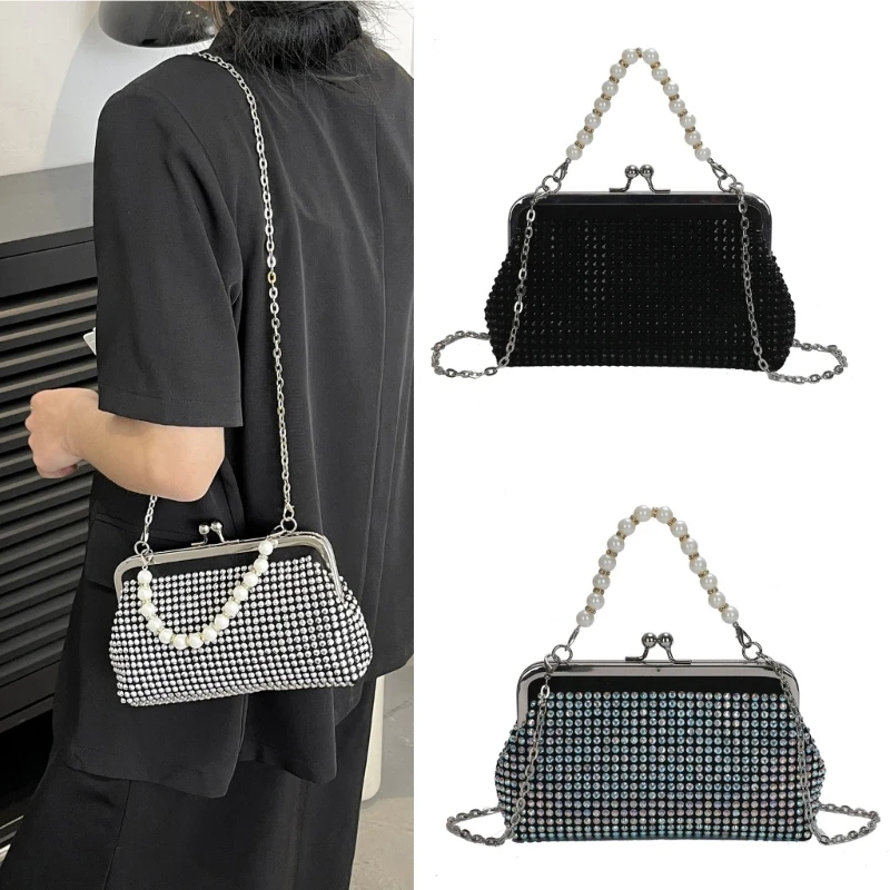 Fashion Shiny Rhinestone Shoulder Bag with Pearls Handle Women Evening Clutch Club Party Handbag Small Chain Crossbody Phone Bag
Fashion Shiny Rhinestone Shoulder Bag with Pearls Handle Women Evening Clutch Club Party Handbag Small Chain Crossbody Phone Bag