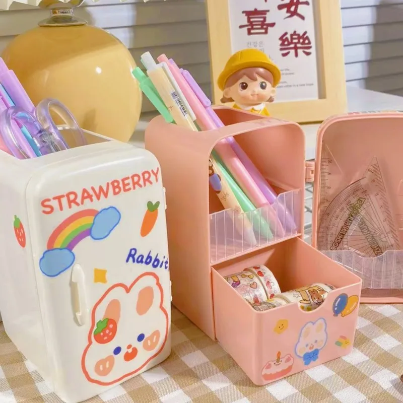 Cute Mini Refrigerator Shape Pen Holder Cartoon Girl Stationery Desktop Organizer Box Capacity Office Storage Free Stickers
Cute Mini Refrigerator Shape Pen Holder Cartoon Girl Stationery Desktop Organizer Box Capacity Office Storage Free Stickers