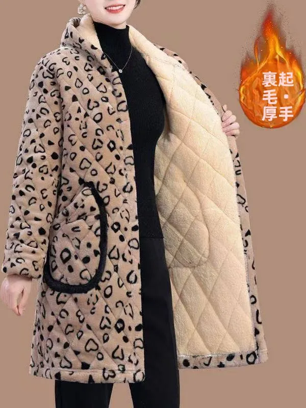 Thickened Fleece Lined Leopard Print Cotton Jacket Women's Mid-Length Hooded Coat Warm Cold Proof Home Clothes Sleepwear
Thickened Fleece Lined Leopard Print Cotton Jacket Women's Mid-Length Hooded Coat Warm Cold Proof Home Clothes Sleepwear